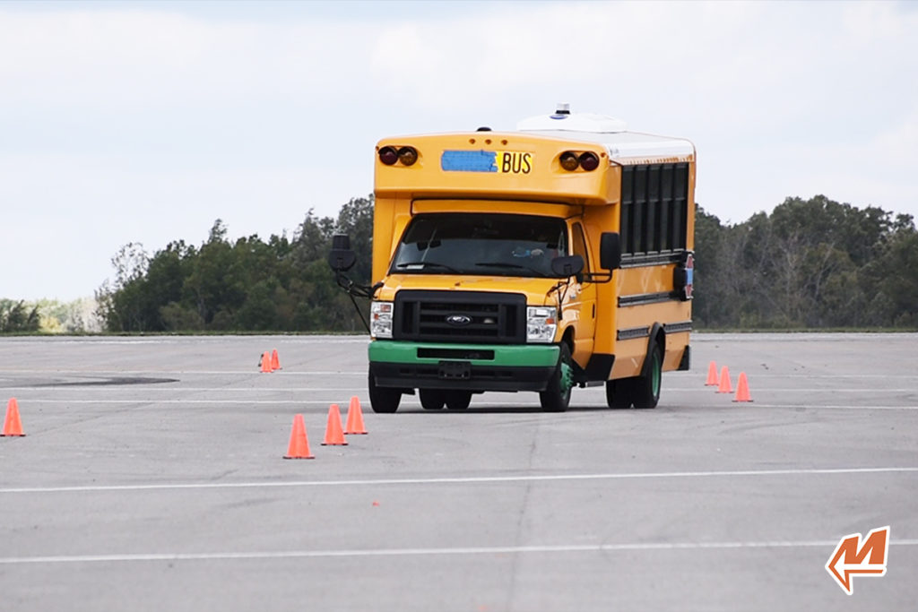 Motiv's all-electric school bus during its Electronic Stability Control test